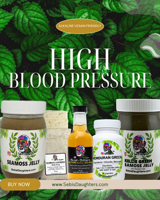 Image of Sebi's Daughters High Blood Pressure Collection Featuring Kellie Green Seamoss Jelly, Bush Bitters, and our Honduran Green Capsules