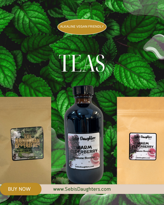 Image of Sebi's Daughters Tea Collection Highlighting Elderberry Tea and The Honduran Experience Tea