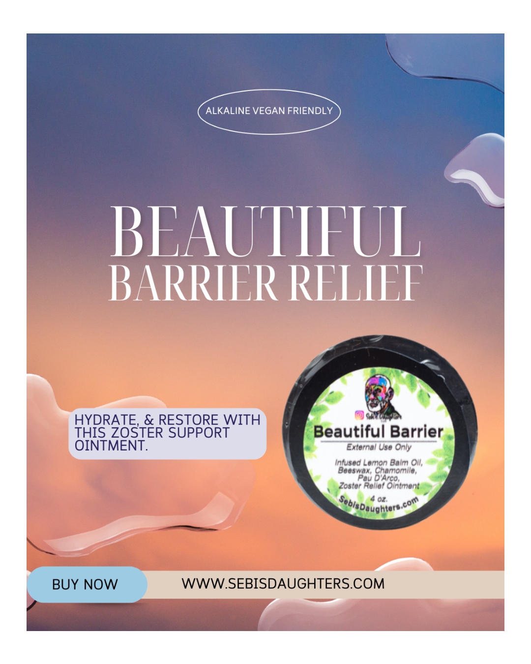 Beautiful Barrier by Sebi's Daughters – an alkaline vegan herbal ointment for zoster relief.