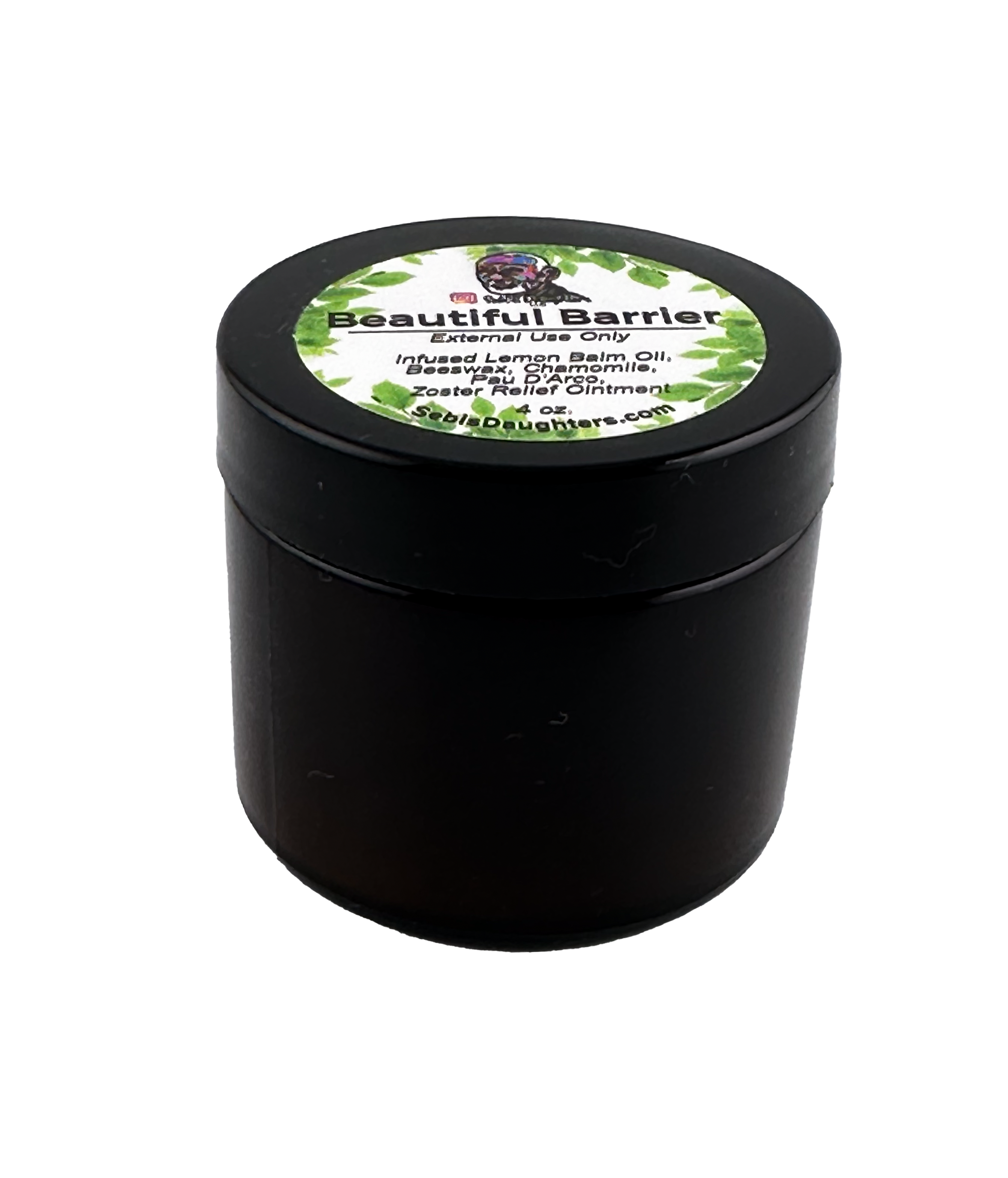 Beautiful Barrier outbreak relief ointment container by Sebis Daughters LLC.