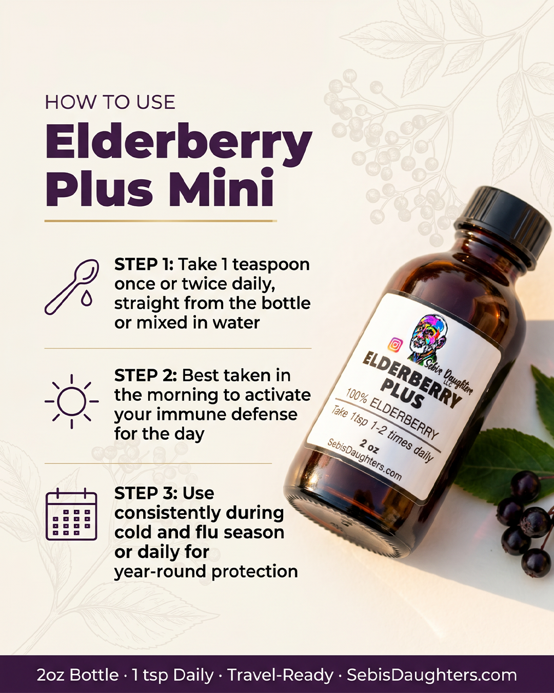 Elderberry Plus Mini – Premium Elderberry Syrup - 2oz Bottle | Immune Support the Natural Way