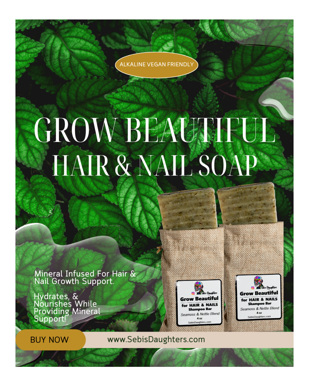 Organic Grow Beautiful Shampoo Bar – For Stronger Hair & Nails