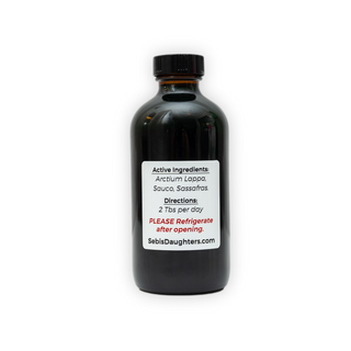 Image of Back of Bottle of 8 Oz Maya by Sebi's Daughters highlighting ingredients and refrigerate after opening instructions.