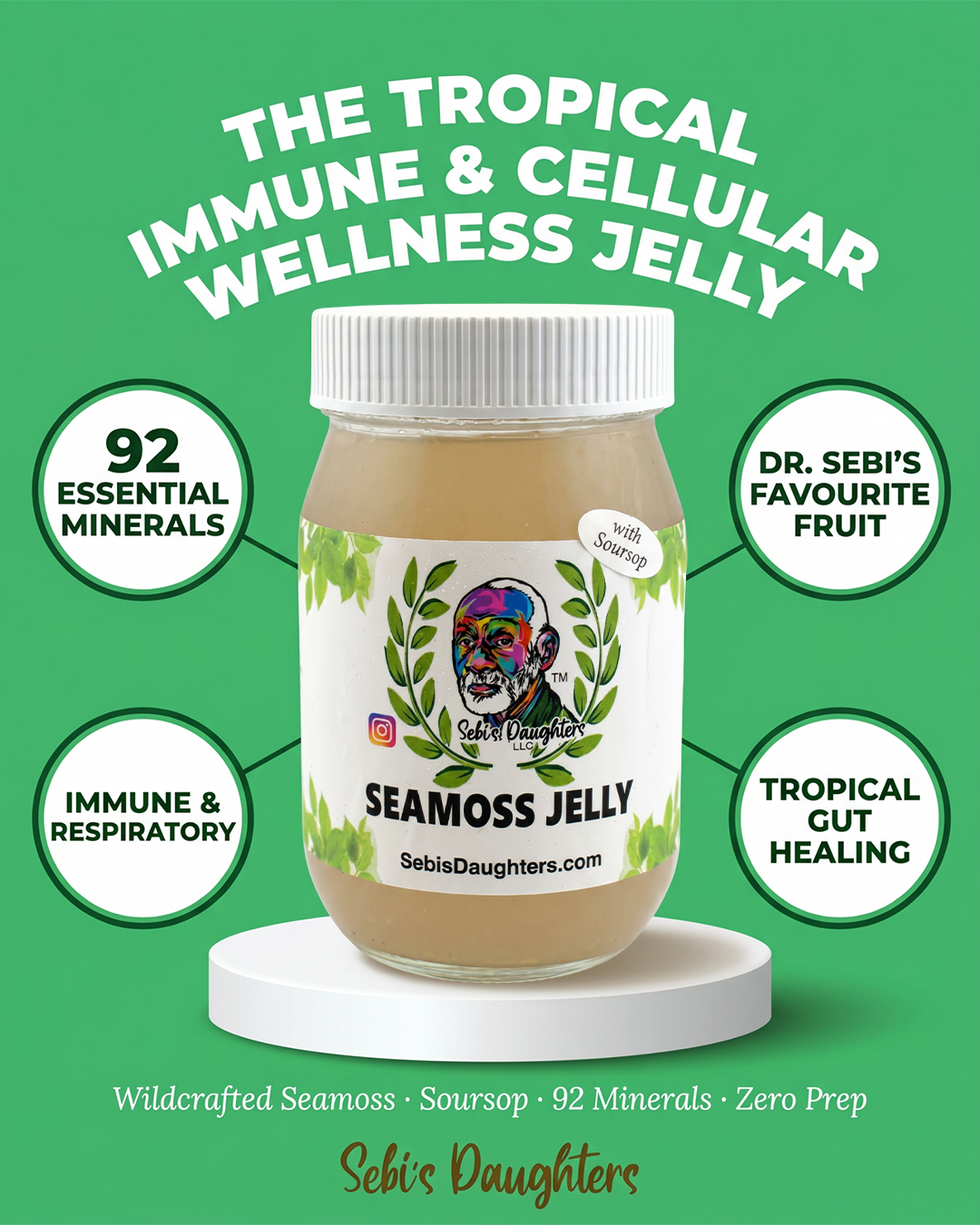 Organic Seamoss Jelly with Soursop – 16oz | The Tropical Immune & Cellular Wellness Jelly by Sebi's Daughters