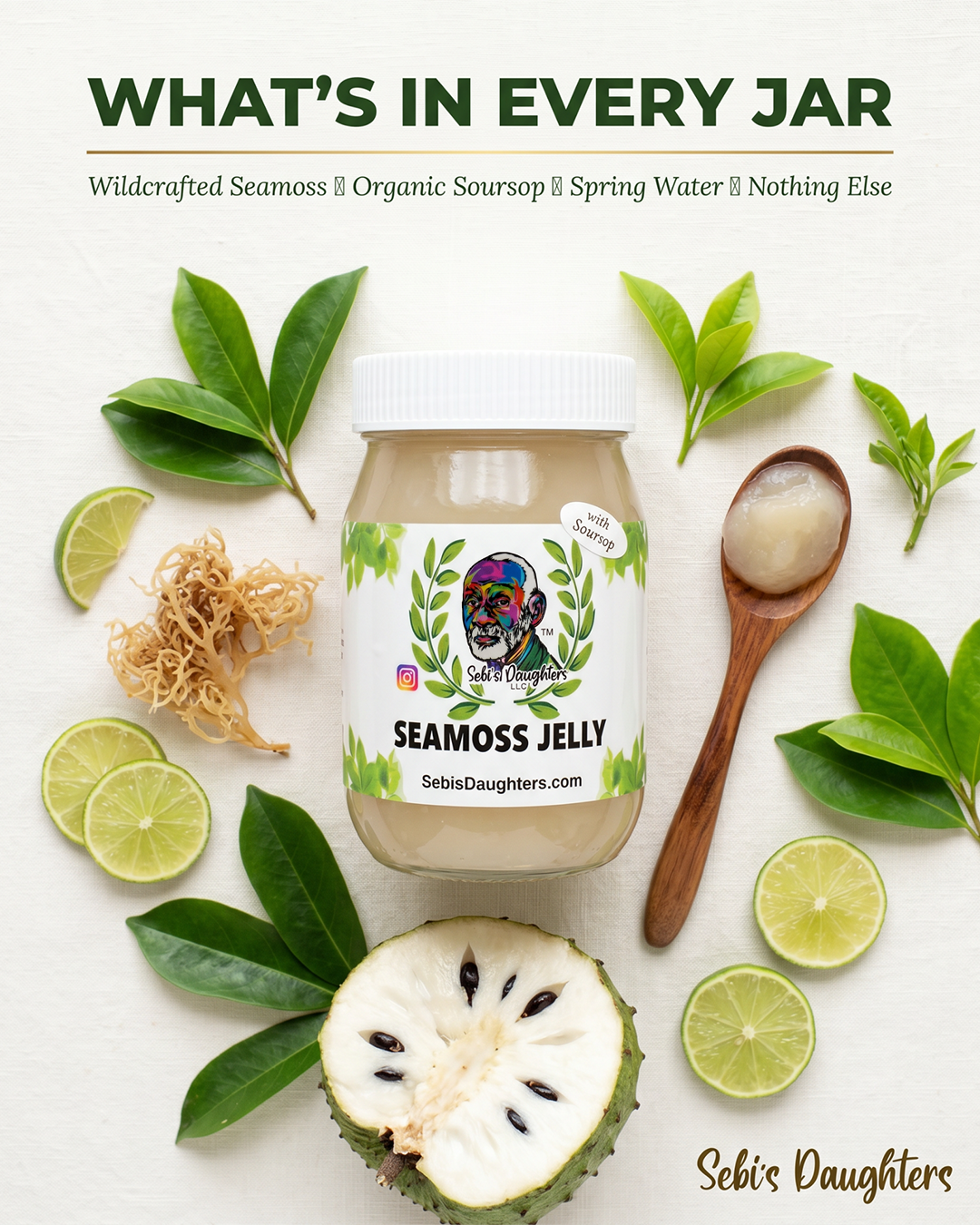 Organic Seamoss Jelly with Soursop – 16oz | The Tropical Immune & Cellular Wellness Jelly by Sebi's Daughters