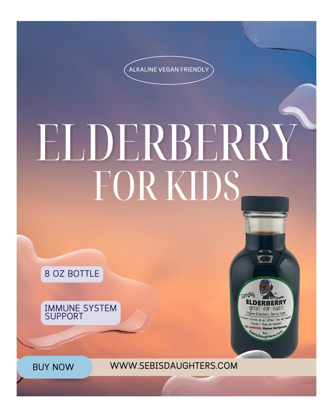 Organic Elderberry for Kids – Immune Support Syrup by Sebi's Daughters, a gentle, kid-friendly wellness blend designed to support immune health naturally