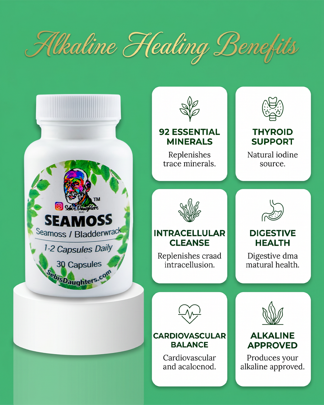 Organic Seamoss & Bladderwrack Capsules – Wildcrafted, Mineral-Rich Daily Wellness Support