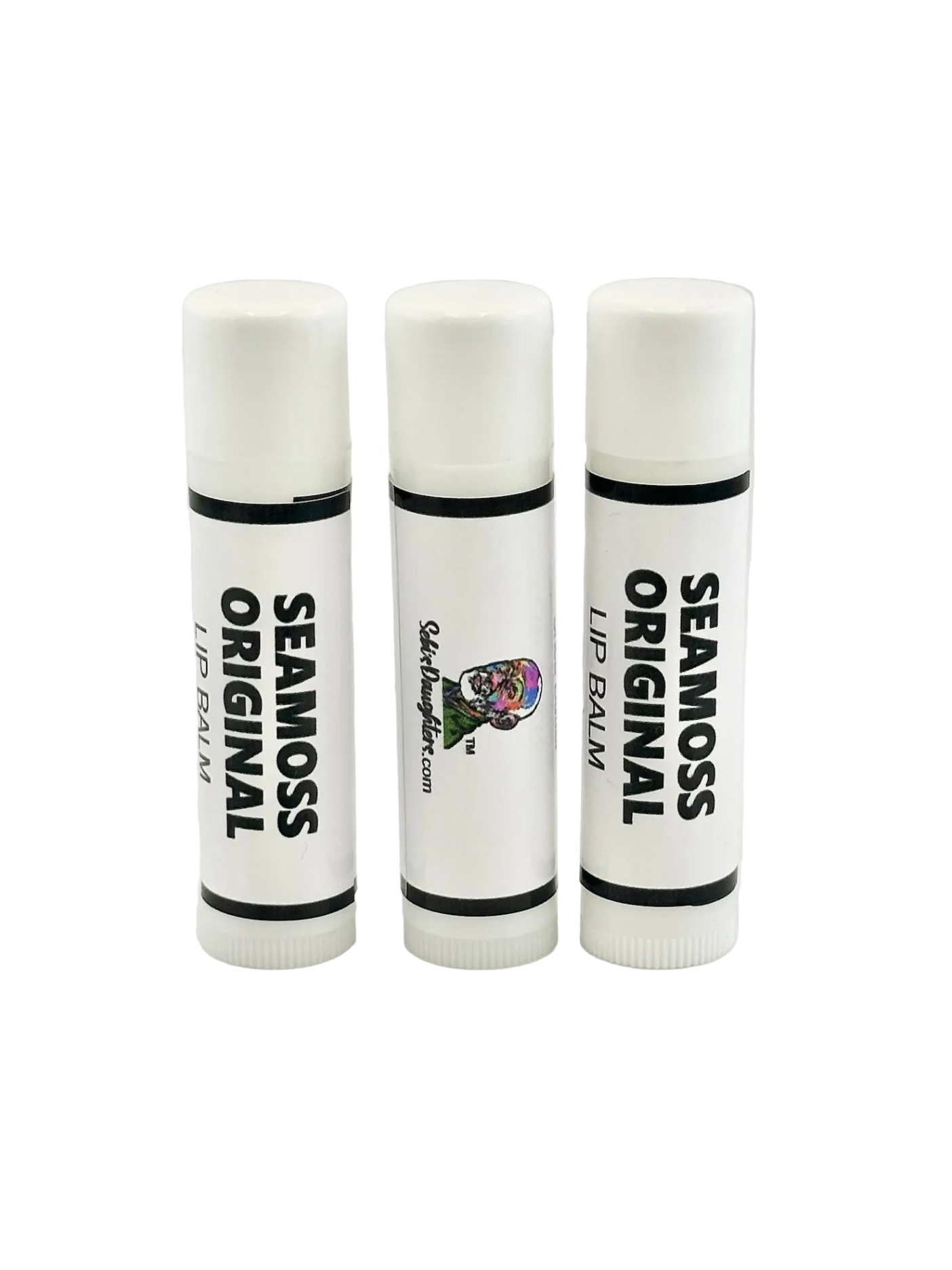 Organic Seamoss Original Lip Balm (3-Pack) sticks with 'Seamoss Original' branding on a white background
