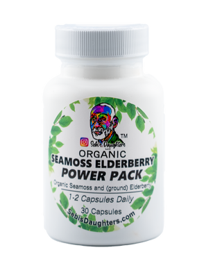 organic seamoss elderberry capsules

30-count bottle of Sebi's Daughters Seamoss and Elderberry Capsules, featuring organic seamoss and elderberry for daily wellness support in a vegetable cellulose capsule
