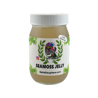 Jar of Sebi's Daughters Seamoss Jelly with it's colorful branded logo featuring Dr. Sebi's face.