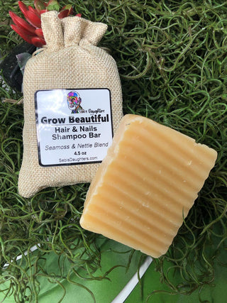 Image of Sebis Daughters LLC  4oz Grow Beautiful Hair and Nail Shampoo Bottle With It's Burlap Packaging.