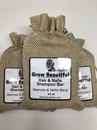 Image of 3 Grow Beautiful Hair and Nail Shampoo Burlap Packages.