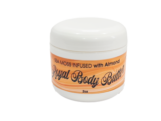 Image of oz Body Butter canister that highlights Sebi's Daughters Royal Seamoss and Almond Infused Body Butter.