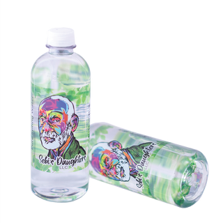 2 Bottles Of BPA Free Spring Water With Sebis Daughters LLC Logo On It.
